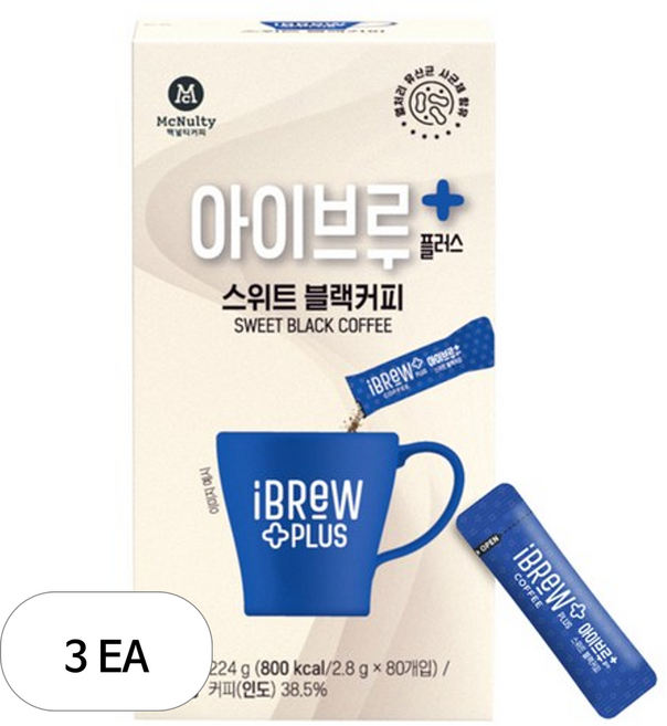 맥널티커피 아이브루 플러스 스위트 블랙 원두커피믹스, 2.8g, 80개입, 3개