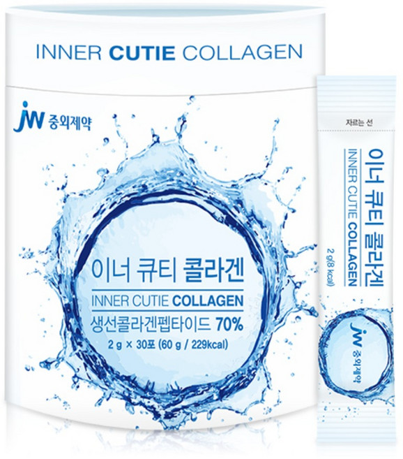 중외제약 이너 큐티 콜라겐 피쉬콜라겐 30포 생선콜라겐 펩타이드 어류 저분자 콜라겐 달톤 흡수율 비타민C 쎄븐베리 딸기 오렌지 농축분말 어류 콜라겐 분말 가루 추천, 60g, 1개