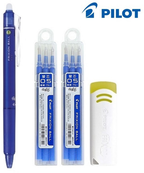 파이롯트 프릭션 노크 볼펜 0.5mm + 리필심 세트, 블루 1개+리필 3p 2개+지우개(화이트) 1개, 1세트