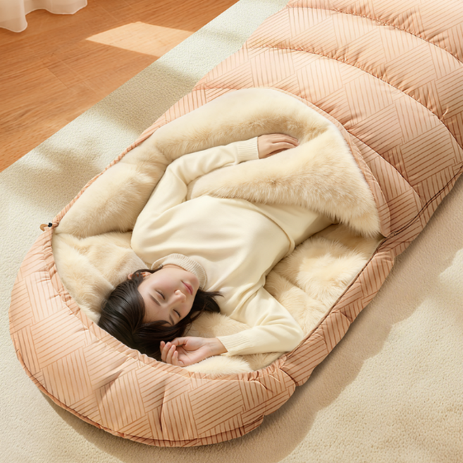 소단 극세사 털 동계 방수 캠핑 침낭, 1개, 살구