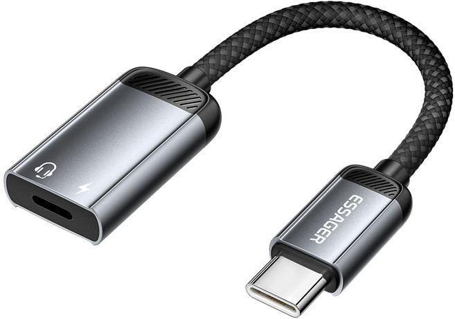 Essager 아이폰/라이트닝/8핀--C타입 충전 이어폰 변환젠더, 1개, 그레이, 15cm