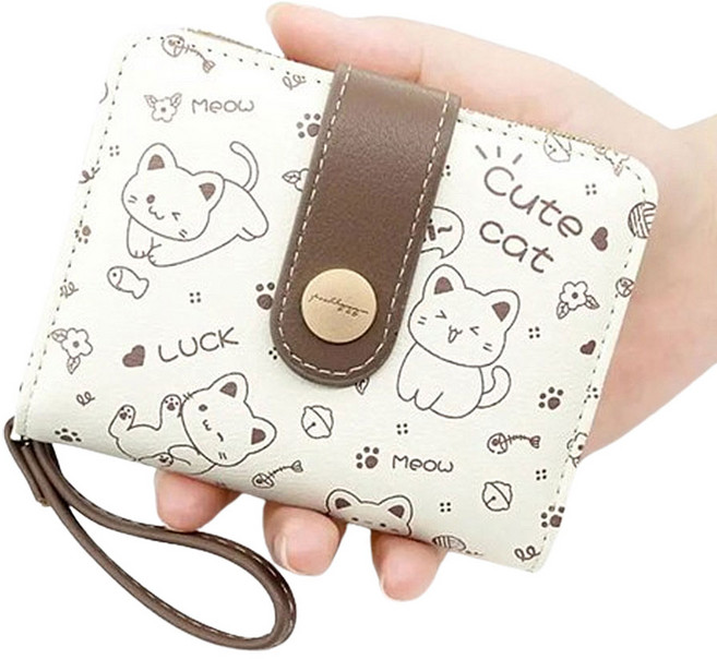 큐트 고양이 만화 디자인 여자 초등 지갑 동전포켓 포함