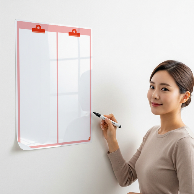스틱온 특허 받은 붙이는 화이트보드 3초 탈부착 메모시트, 화이트