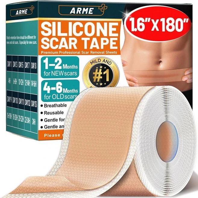 Arme Silicone Scar Tape Sheets for Surgical Scars1.6\"x180\" Roll-4.6M Medical Grade Tape Reusable, 180" - 4.6M (1 Roll), 1 - 쿠팡