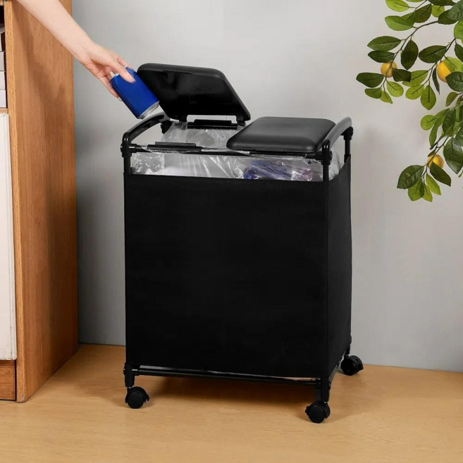 홈치치 분리수거함 2단 커버형, 블랙