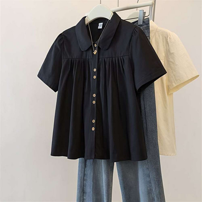 여성용 편안한 반팔 셔츠 봄 여름 가을 데일리 오피스 캐주얼 코튼 블라우스 Z10