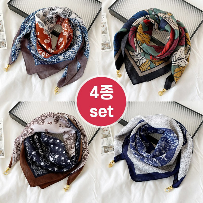 [4종세트] 허블리 여성 부드러운 자석버클 사각 쁘띠 스카프 머플러
