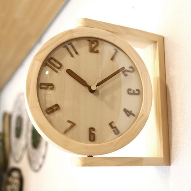 루미아 모노 입체 원목 무소음 양면 벽시계 S102, 내추럴