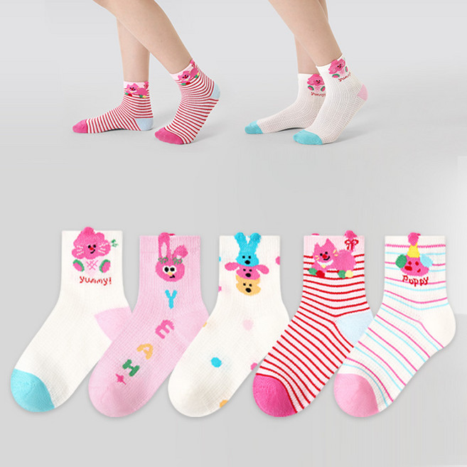 슈가앤 주니어 여아용 NH메쉬 양말 5켤레 양말세트 유아 아동 초등 양말