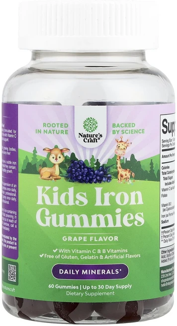 Nature's Craft 어린이용 철분 구미젤리 포도 구미젤리 60개, NaturesCraft어린이용철분구미젤리포도구미젤리60, 1개 - 쿠팡