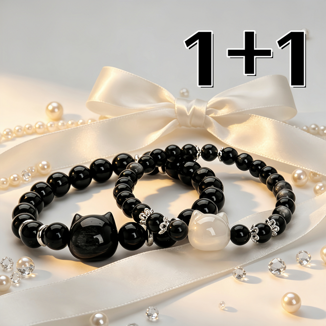 PolarAbyss 흑요석 고양이 액세서리 커플 원석 팔찌 재물운 행운 액운차단 특5A 선물