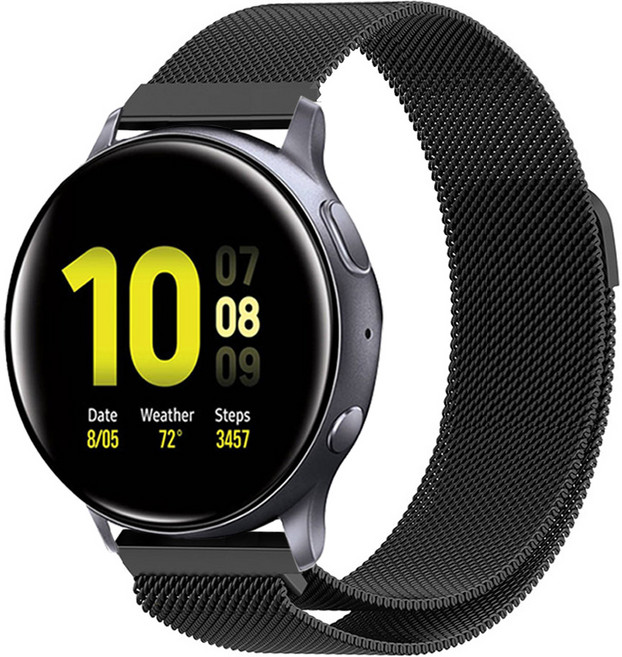 스페이스쉴드 갤럭시워치 액티브2 40mm 44mm 액티브1 호환 메탈 밴드 스트랩 밀리네즈루프 스틸, 블랙