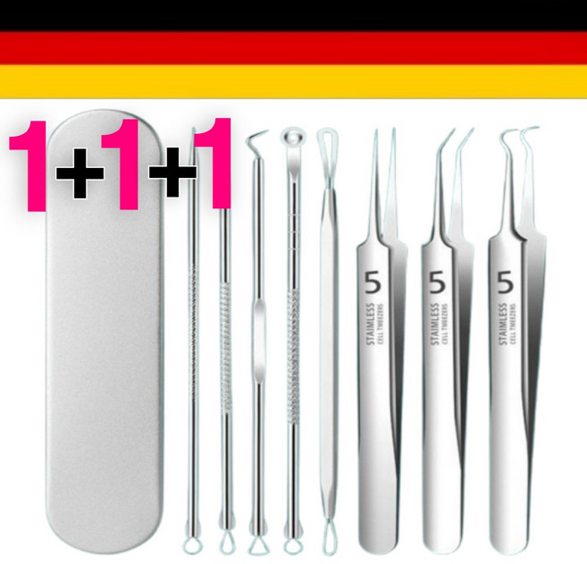 독일 세이코 핀셋 비립종 압출 바늘 여드름 피지 제거 집게 뽑기, 3개, 8종세트