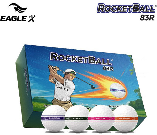 이글엑스 로켓볼 비거리 골프공 장타공 필드 스크린 겸용 4색 초고반발 360 퍼팅라인, 1박스, 12개입, 이글엑스로켓볼-1더즌