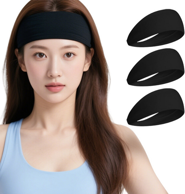 지엠앤 남여공용 스포츠 냉감 헤어밴드 3pcs, 1세트, 블랙+블랙+블랙