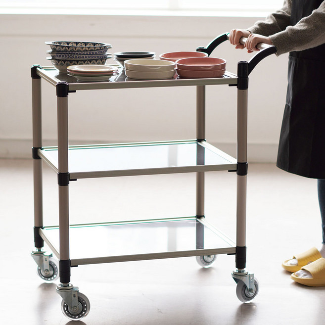주방고수 고급형 스테인리스 서빙카트 운반카트 2단 3단 다용도 카트, 1개, 회색바퀴-2단 특대형