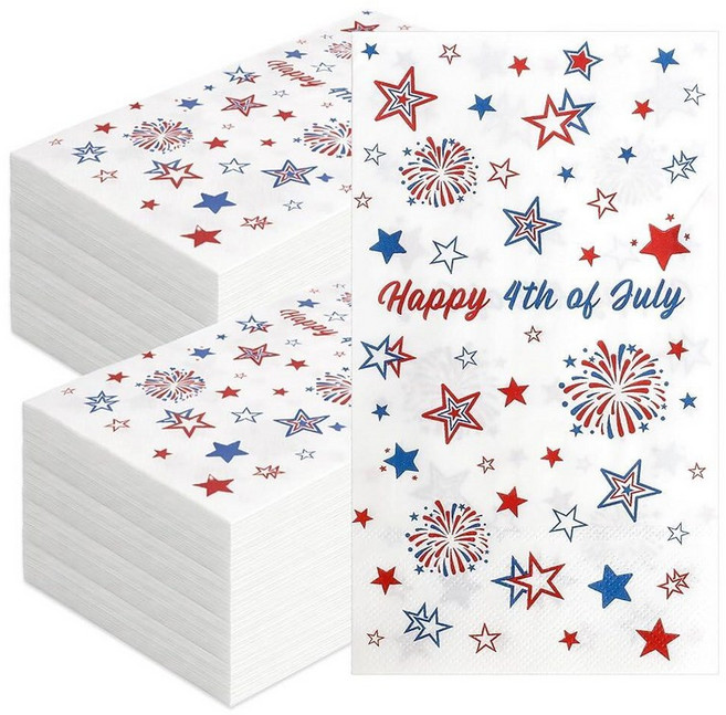 4th of July Napkins 200 PCS Patriotic Fourth Disposable 레드 화이트 and 블루 Star Hand Towel Guest Decor