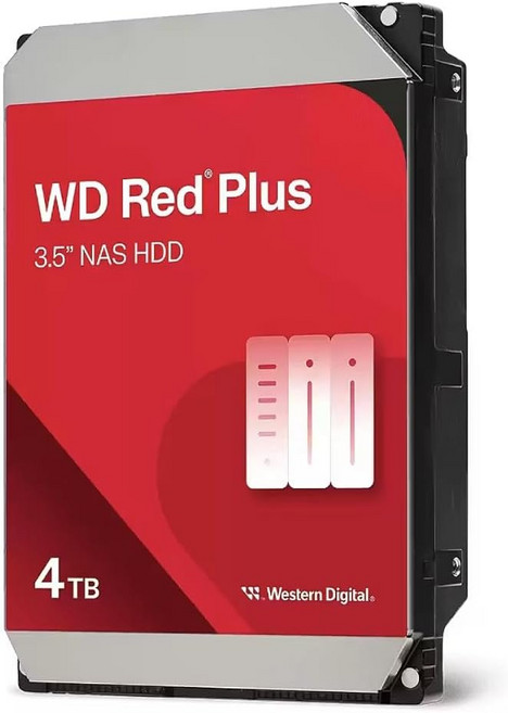 웨스턴 디지털 4TB WD 레드 플러스 NAS 내장 하드 드라이브 HDD - 5400RPM SATA 6Gbs CMR 128MB 캐시 3.5인치 WD40EFZZ Red Plus