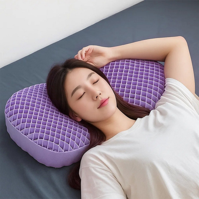 사시한사 시원한 거북목 목편한 경추베개 TPE 에그젤 통풍 빨아쓰는 항균 숙면 베개, 1개, 보라색