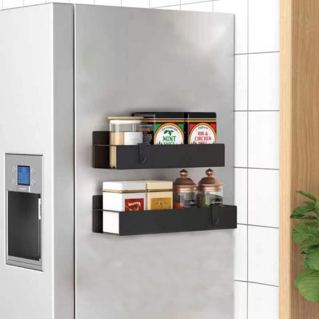 Upwardly냉장고 자석 사이드 선반 조미료 수납랙 벽걸이형 주방 정리대/냉장고 자석 사이드, 1세트, 검은색