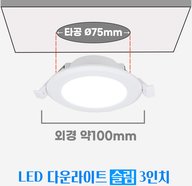 참조명 비츠온 LED 슬림 방습 매입등 3인치 5W IP44 긴수명 AS 2년, 5개, 주광색