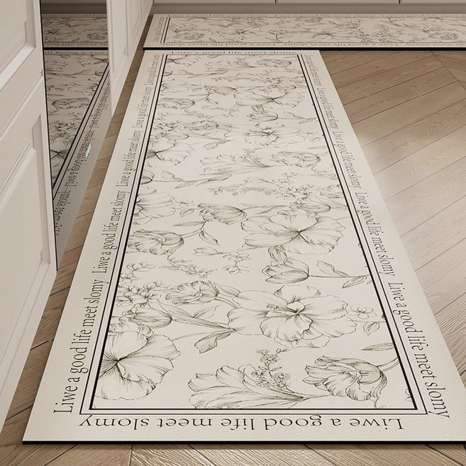 Shipshape 무취 친환경 PVC 주방매트 씽크매트 방수충격 미끄럼방지 다용도 주방매트 특대 주방 씽크매트 흡수 발유 가죽소재, 스케치 플라워, 1개