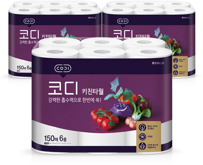 코디 키친타월, 6롤, 3개