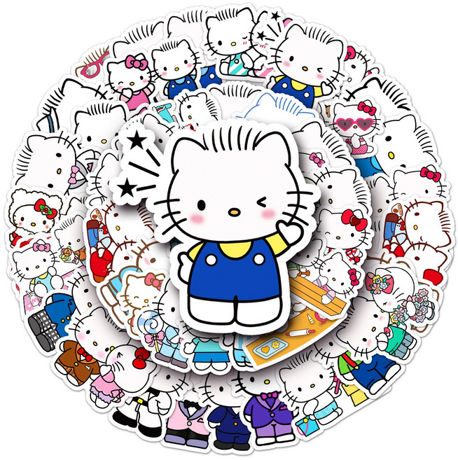 번블랙 산리오 헬로키티 캐릭터 굿즈 스티커 쿠로미 마이멜로디 시나모롤 포챠코, 헬로키티 D, 1개