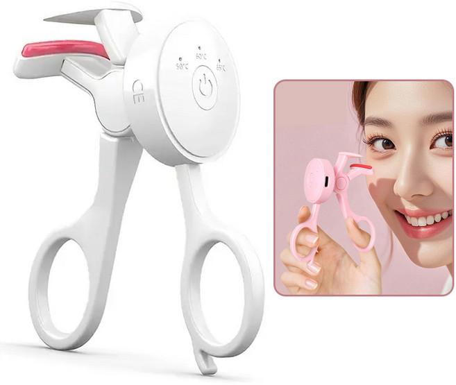 Oyoson 휴대용 속눈썹 고데기 전기 뷰러 3단계 온도 감온변색 실리콘 스트립 Type-C충전식, 흰색