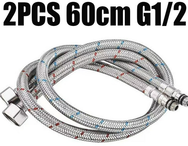 스테인레스 스틸 유연한 배관 파이프 G1/2 G9/16 콜드 핫 믹서 수도꼭지 물 입구 호스 욕실 60cm 2 개, 02 2PCS G1 2