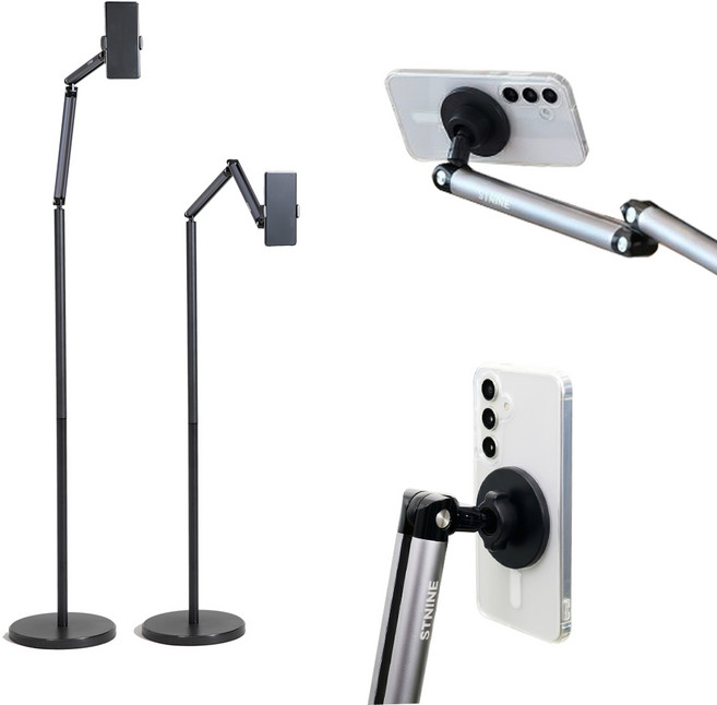 로보 각도조절 핸드폰거치대 스탠드 스마트폰 전용 자바라 책상 침대 수직 촬영용 거치대, 다크그레이+맥세이프, 1개