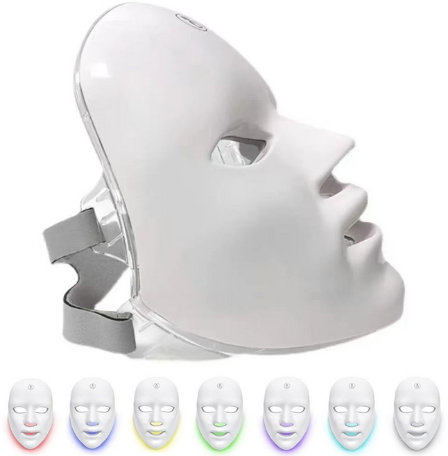 무선 LED 마스크 얼굴마사지기 7색 LED 광원 케어 홈케어 피부관리기 USB충전식 피부미용기, 흰색