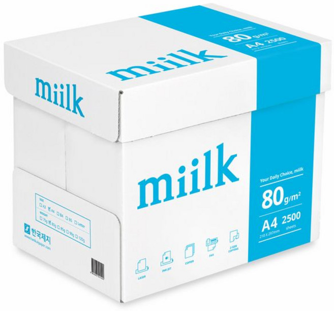 밀크 A4용지 80g 1박스(2500매), 1박스, A4