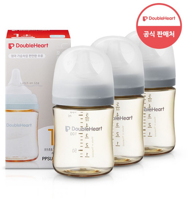 더블하트 모유실감 3세대 PPSU 새벽그레이 160ml (S젖꼭지포함), 3개, 그레이