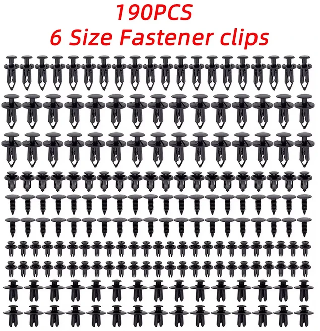 6가지 크기 190개 자동차 범퍼 패스너 클립 플라스틱 푸시 리테이너 핀 리벳 도어 트림 펜더 패널 액세서리, 01 190pcs