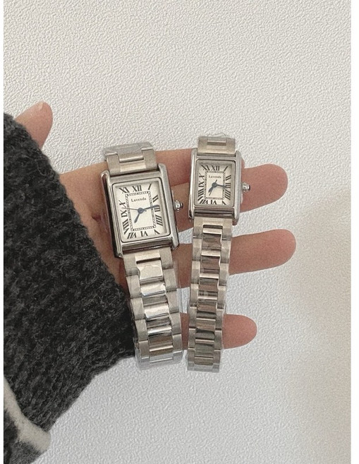 남자 여자 사각 메탈 프레임 커플시계 1color