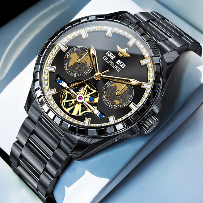 OUPINKE 남성 시계 정품 자동 기계식 오토매틱 럭셔리 명품 워터프루프 야광 메탈시계