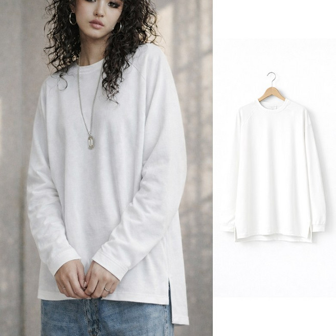 VERIT 남여공용 빅사이즈 오버핏 무지 긴팔티 나그랑 맨투맨 롱 티셔츠 VT909