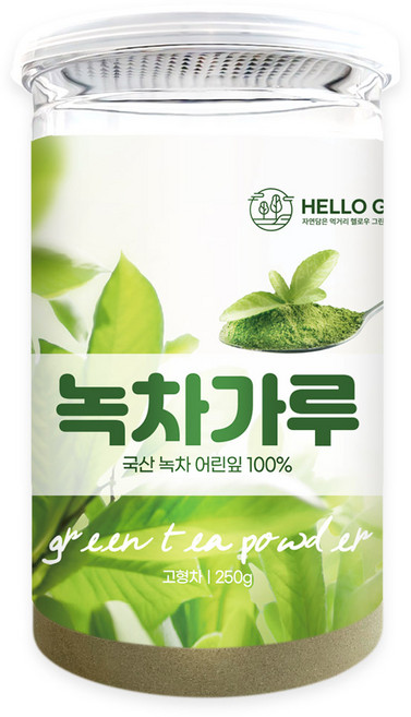 헬로우그린 국산 하동 녹차 가루 250g(통) 국내산 녹차어린잎 분말, 1개, 1개입, 250g