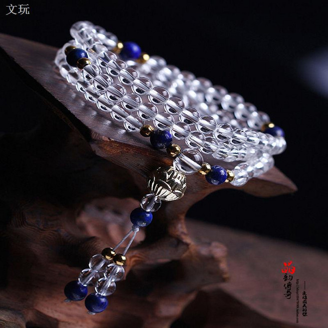 白水晶108顆佛珠 手串手鍊, 1個, 白水晶 青金石蓮