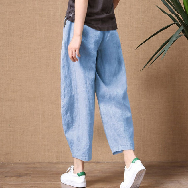 스타일아유 여성 린넨 항아리 와이드 통 배기 밴딩 팬츠 여름[AZG5LP0306]