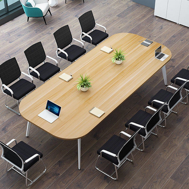 사무실 타원형 회의 테이블 4/6인용 회의실 연수용 책상, 노란색 상판+화이트 다리