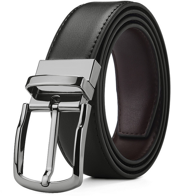 CKIRUV 남성용 진짜 가죽 벨트 합금 회전식 핀 버클 양면 사용 가능 정장 및 캐주얼 모두에 적합