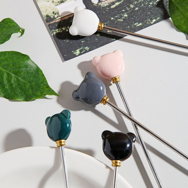 에이드 하이볼 스틱 스텐 곰돌이 롱 머들러 패들 1P 5color, 1개, 그레이