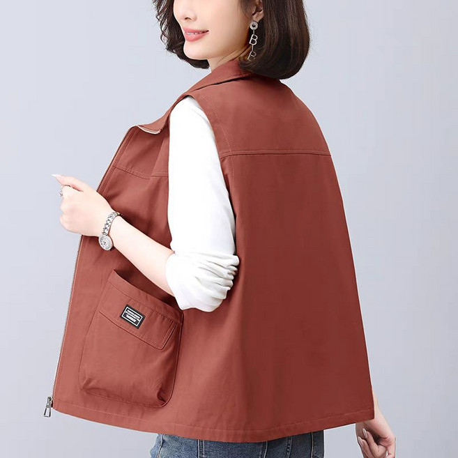 여성용 봄가을 베스트 숏 중장년 빅사이즈 루즈핏 자켓 조끼 뉴타임즈 Q281Q755