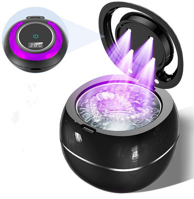 초음파 치아교정기 틀니 세척기 UV 살균 클리너 휴대용, 화이트, DL-290