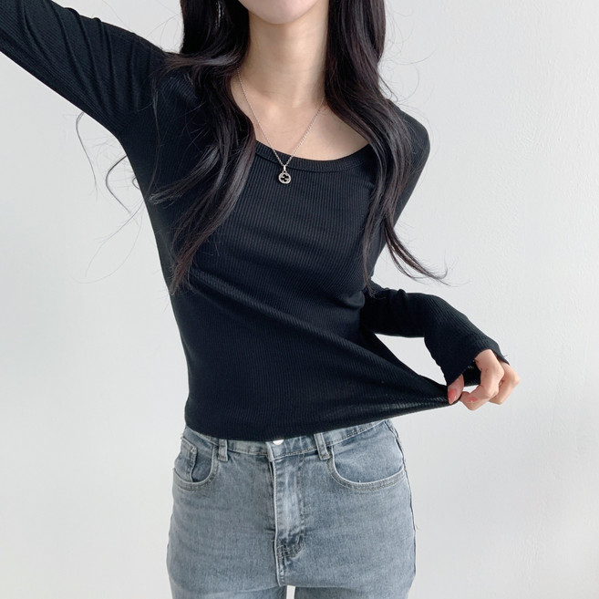 LUCHE 골지 유넥 긴팔티 슬림핏 이너티 데일리 기본티