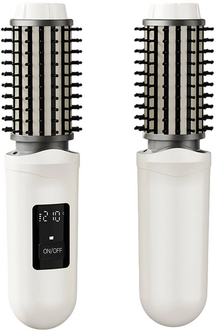 무선 고데기 빗형 2in1 스트레이트 컬링 겸용 USB 충전식 음이온 헤어브러시 미니 휴대용 스타일러, 화이트