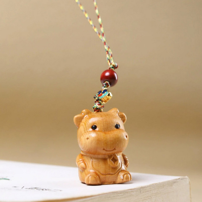 십이지신 띠 키링 귀여운 원목 12간지 띠별 열쇠고리, 1개, 원목 소띠