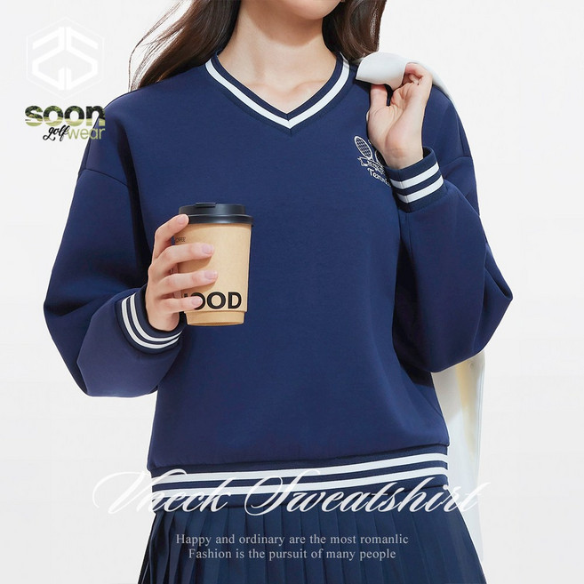 [순이야] C.여성 골프 테니스 자수 V넥 루즈핏 맨투맨